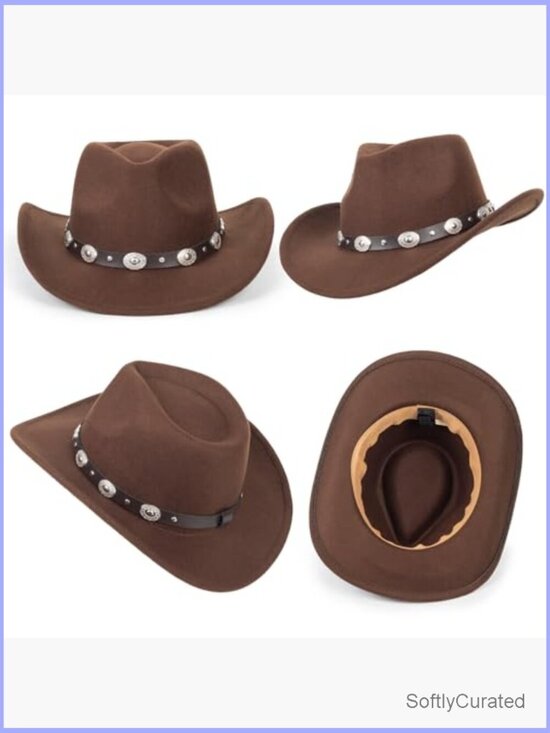 Classic Felt Cowboy Hat with Adjustable Strap Unisex Western Hat main image 5